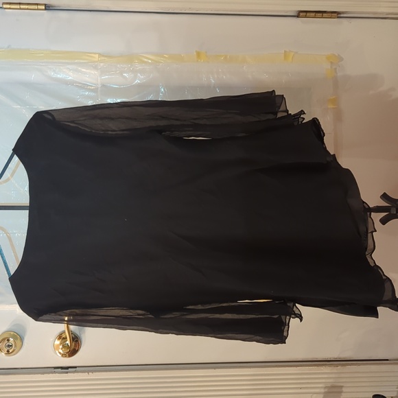 Anne Carson 'woman' silk lined, polyester, embroidered black floral top. Size 1X - Picture 2 of 4